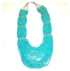 Statement Necklace Blue Bead Multi Strand 24"